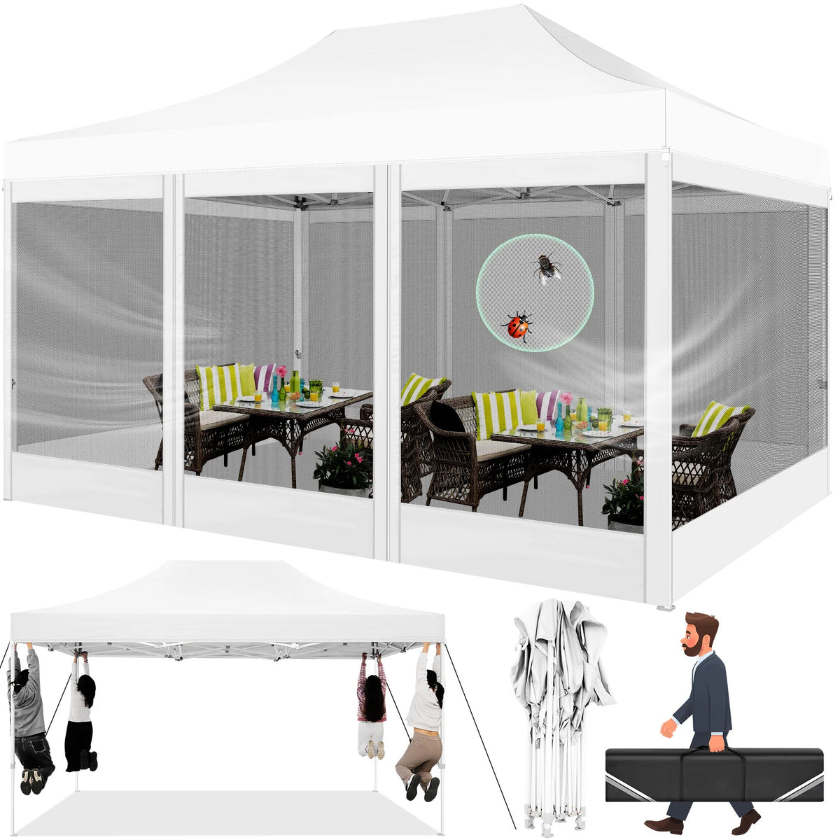 Tooluck Heavy Duty Pop Up Canopy Tent With Mesh Sidewalls