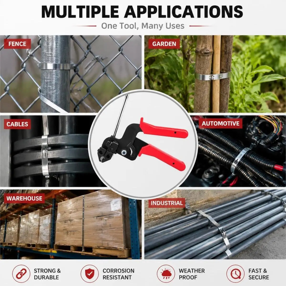 Heavy Duty Metal Cable Tie Gun Kit For Cable Bundling