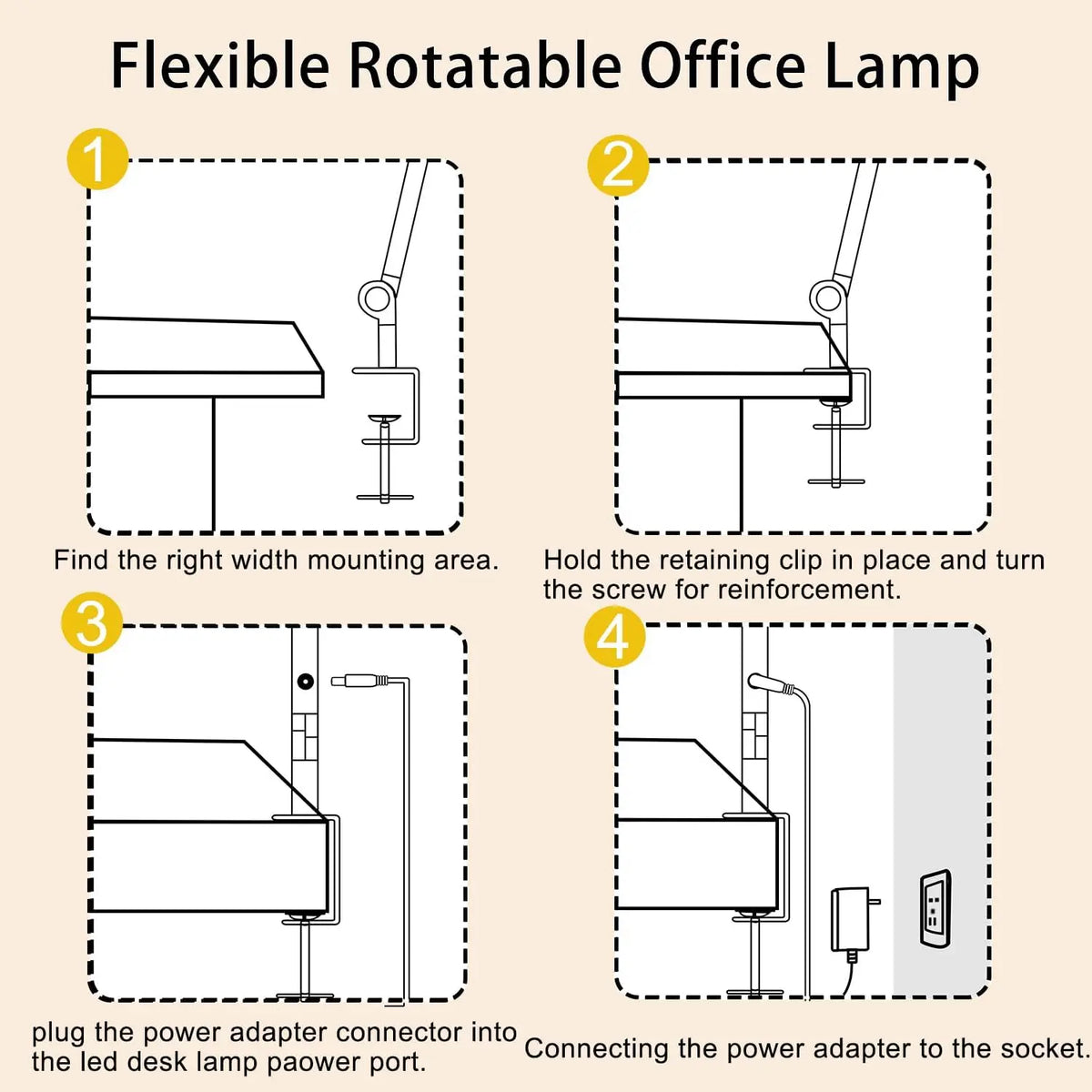 LED Desk Lamp With Clamp, Flexible Swing Arm And Dimming