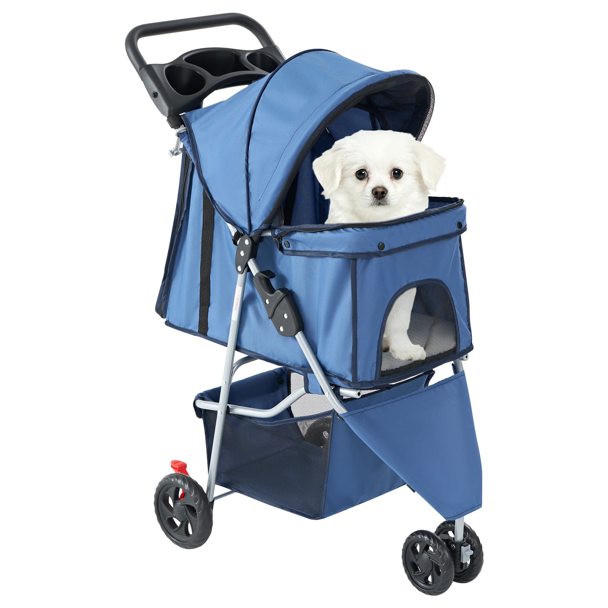 Compact Foldable Pet Stroller With Mesh Windows And Storage Basket