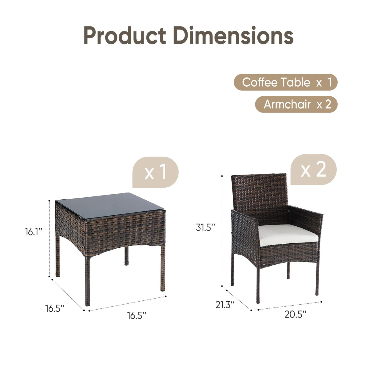 JHK All Weather Wicker Patio Bistro Furniture Set With Cushions