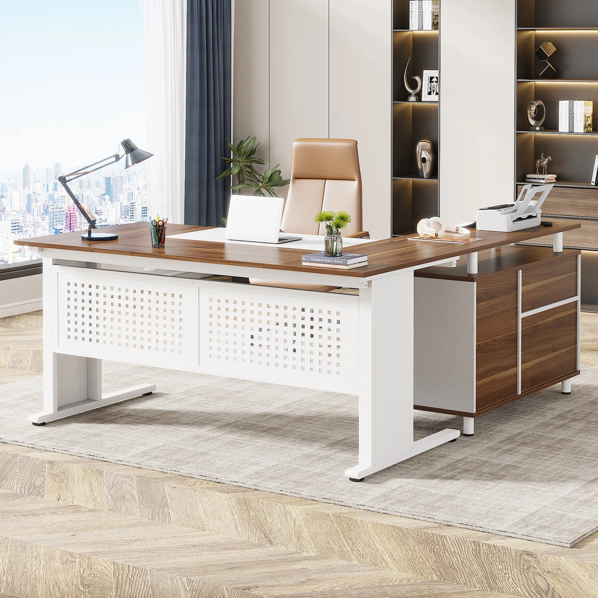 Tribesigns Executive Office Desk With File Cabinet And Storage