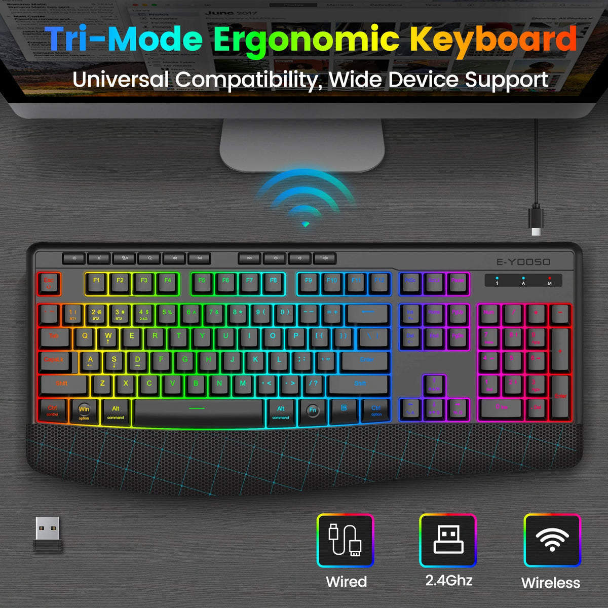 FocusOnPC Wireless Gaming Keyboard With RGB Backlit Silent Typing
