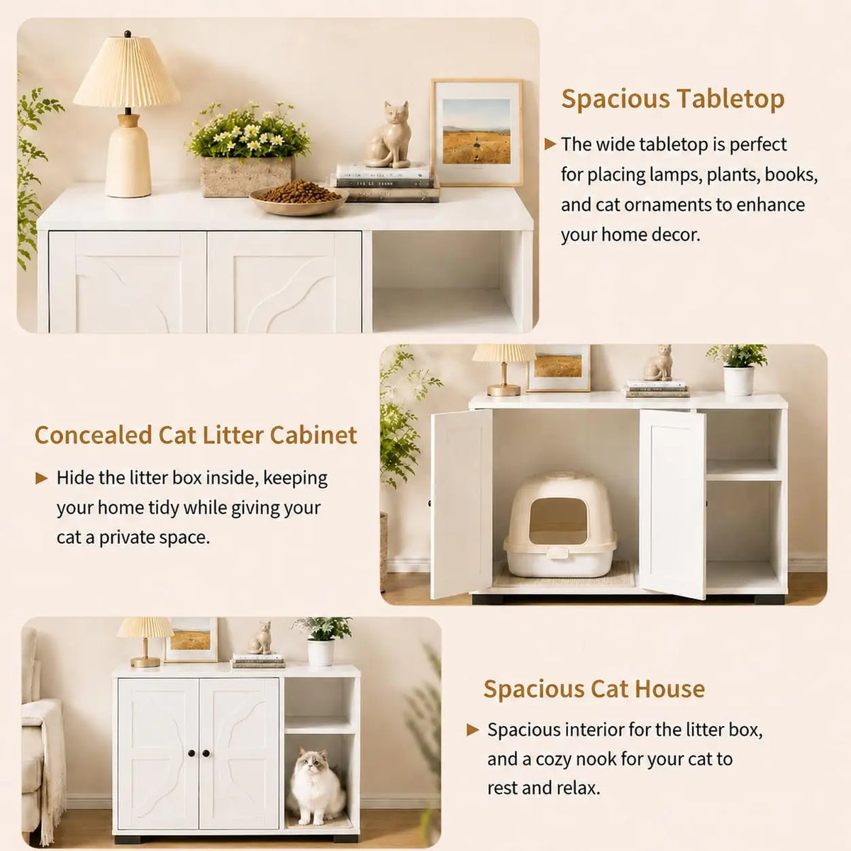 Garvee Litter Box Enclosure Cabinet With Horizontal Sliding Door
