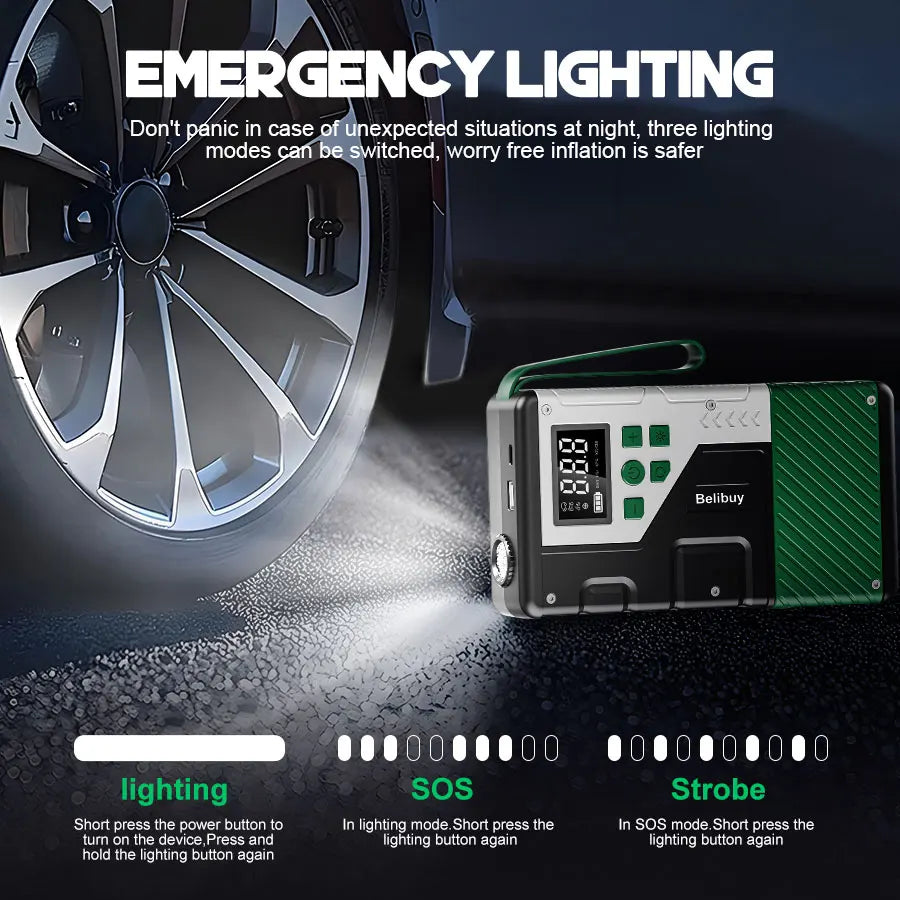 Portable Car Air Compressor With 7000A Emergency Jump Starter