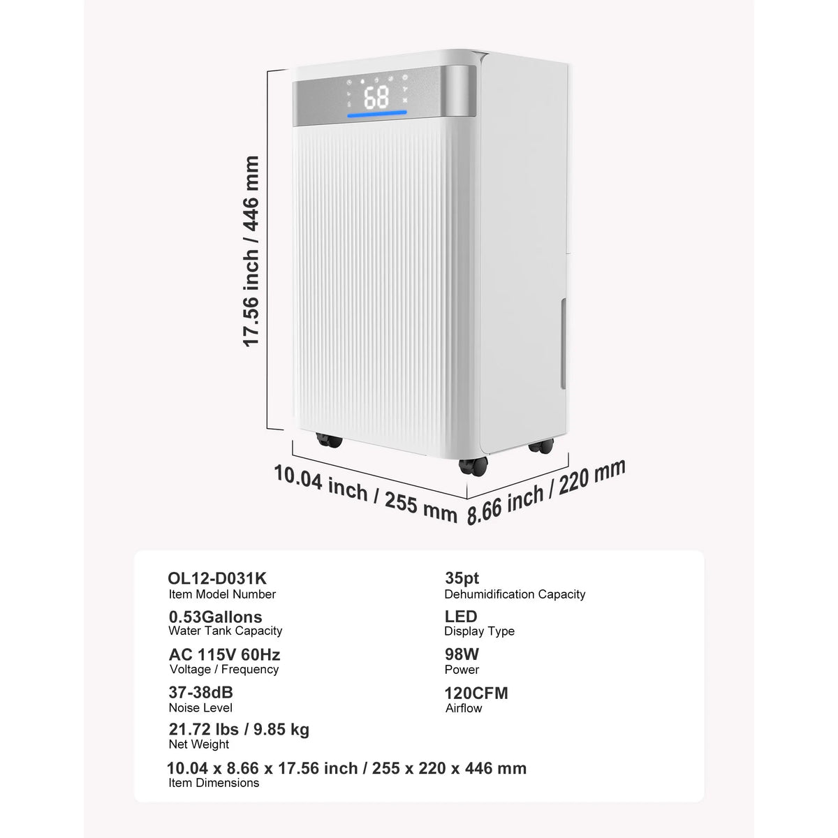 SucceBuy 52Pints Dehumidifier for Home&Basement Drain Hose for Commercial&Industrial Smart Humidity Control Low Noise for Rooms