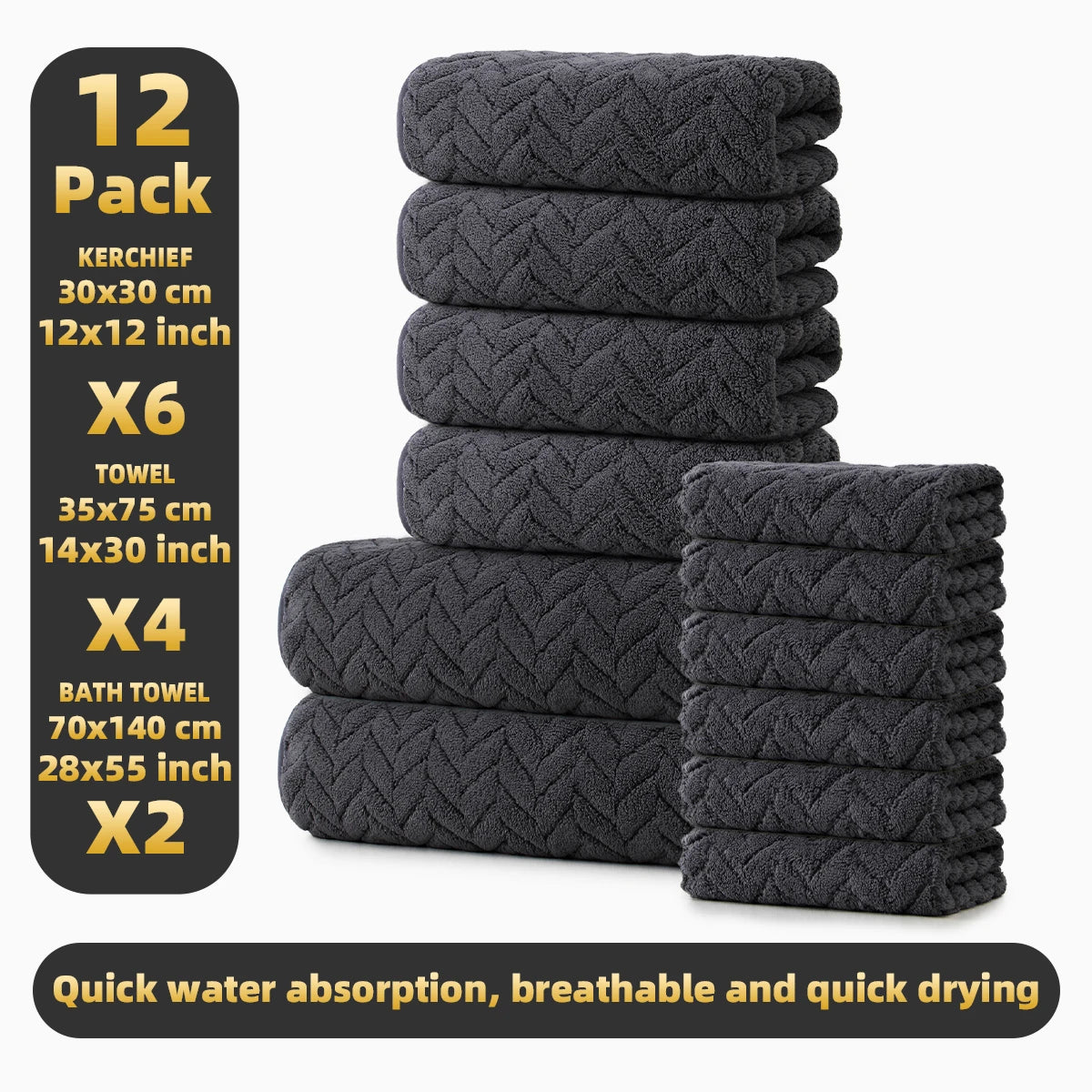 Premium Microfiber 12 Piece Towel Set For Modern Bathrooms