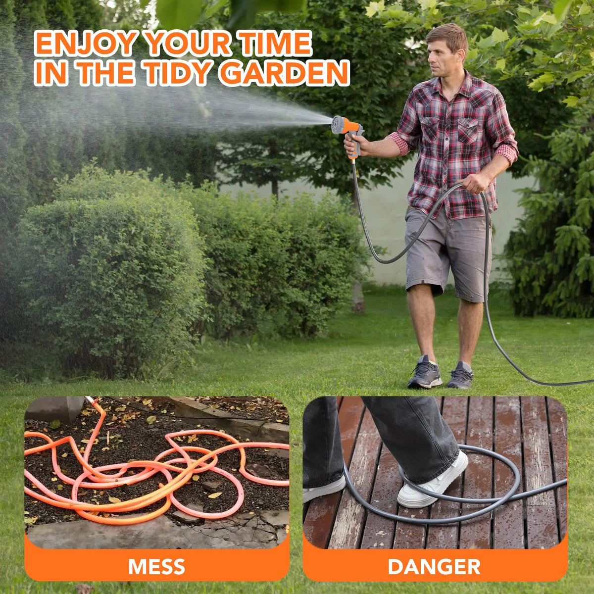 HiMiss Wall Mounted Retractable Garden Hose Reel With Nozzle