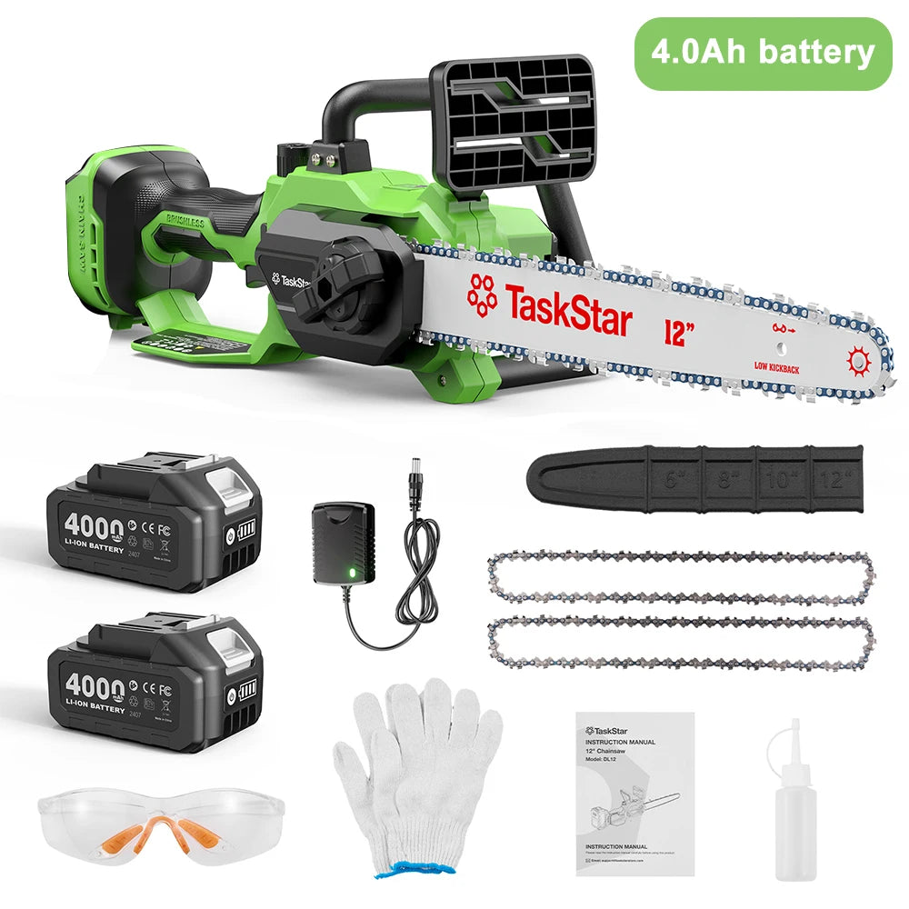 TaskStar Brushless Cordless Chainsaw Rechargeable Wood Cutting Tool