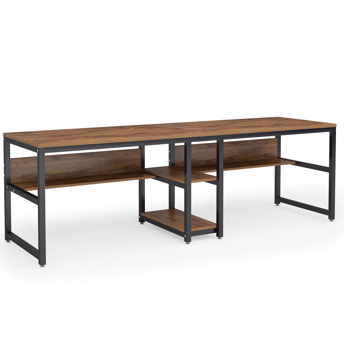 Tribesigns Two Person Computer Desk With Bookshelf Workstation