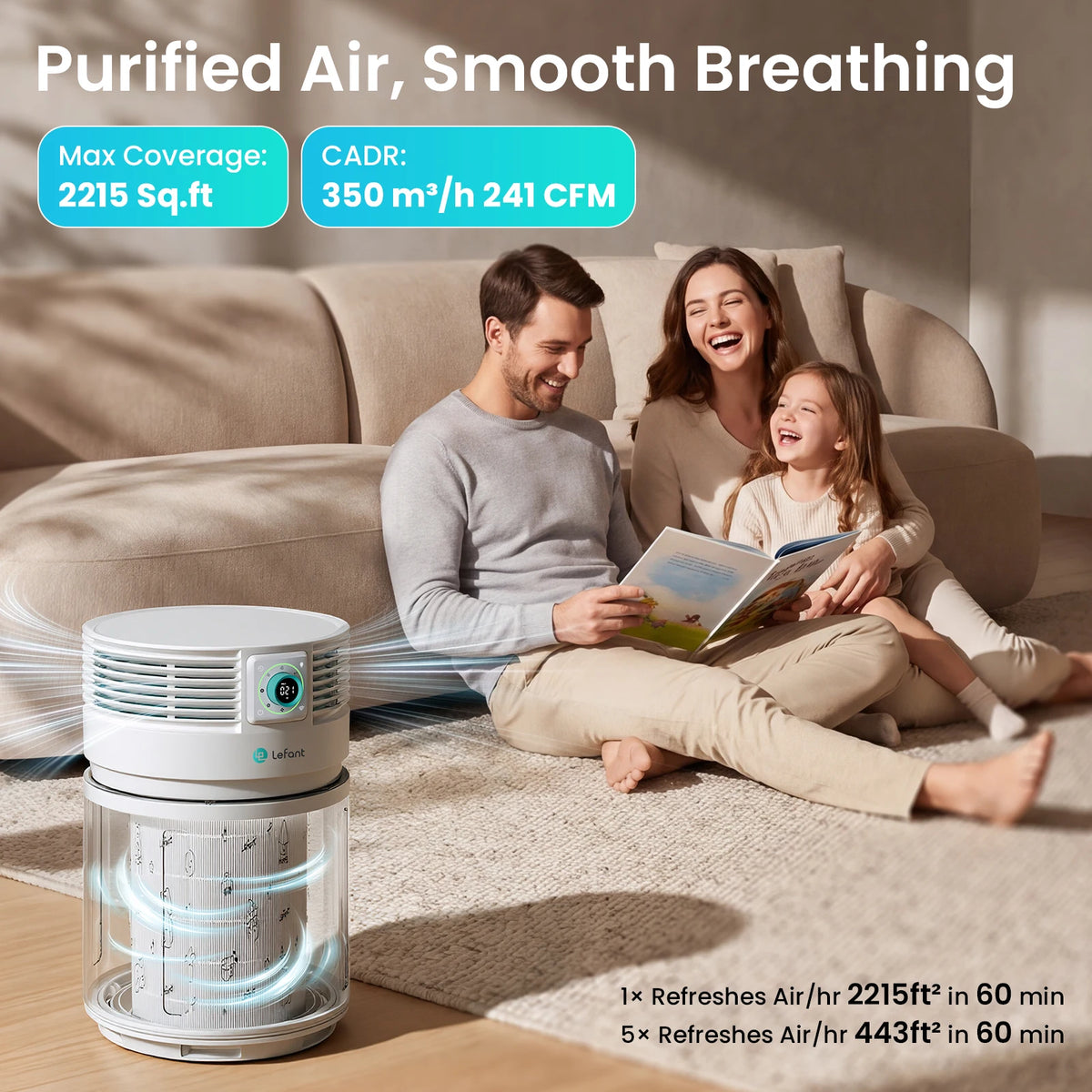 Lefant A1 H13 True HEPA Air Purifier for Pets, Covers Up to 430 Sq Ft, Captures Pet Hair, Dander & Odors