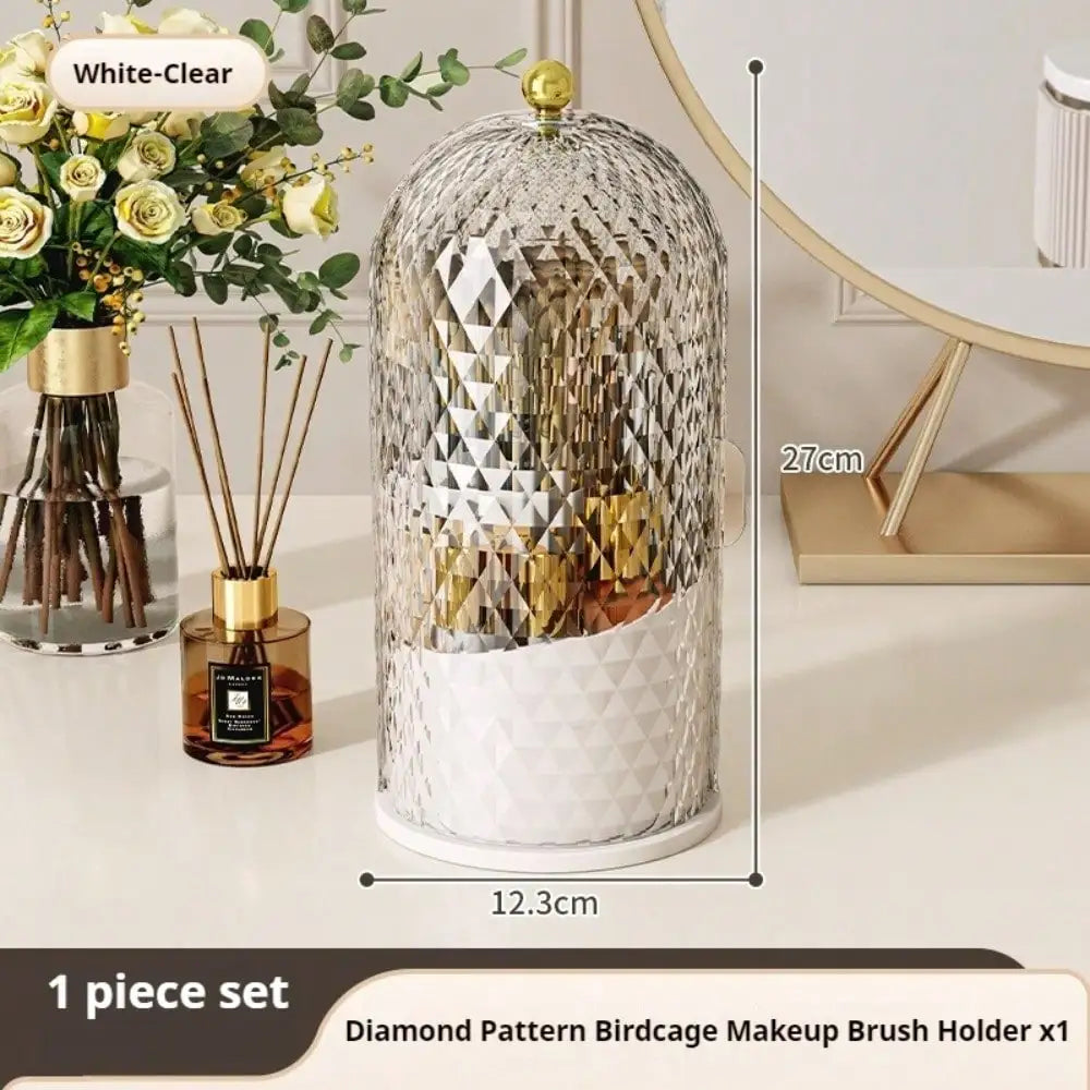 Rotating Dustproof Cosmetic Organizer With Makeup Brush Holder