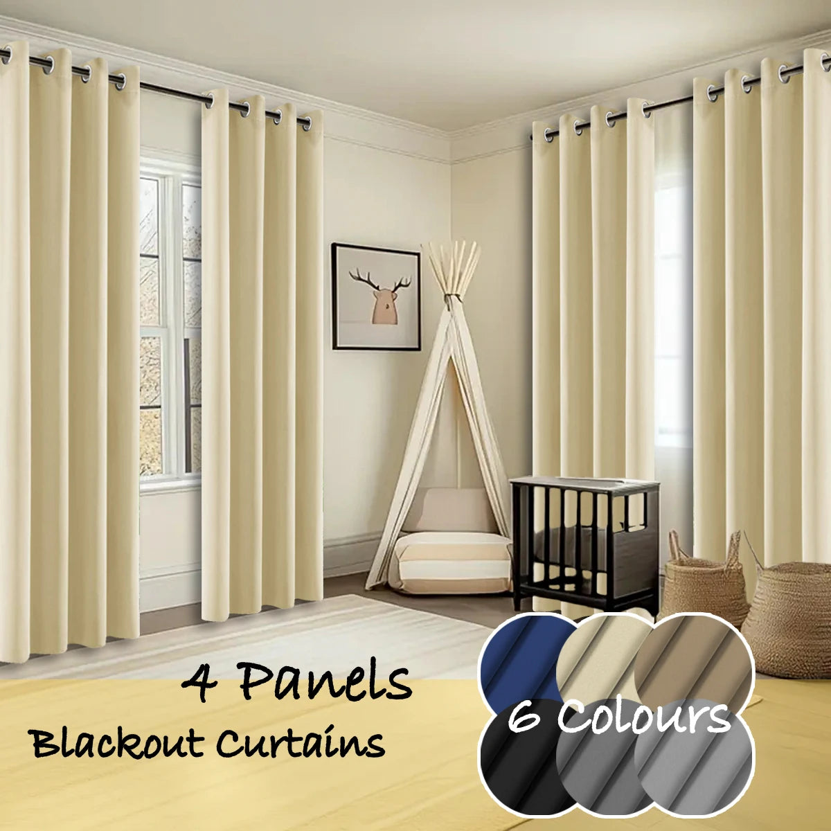 4 Panel Thermal Insulated Blackout Curtains For Bedroom Windows