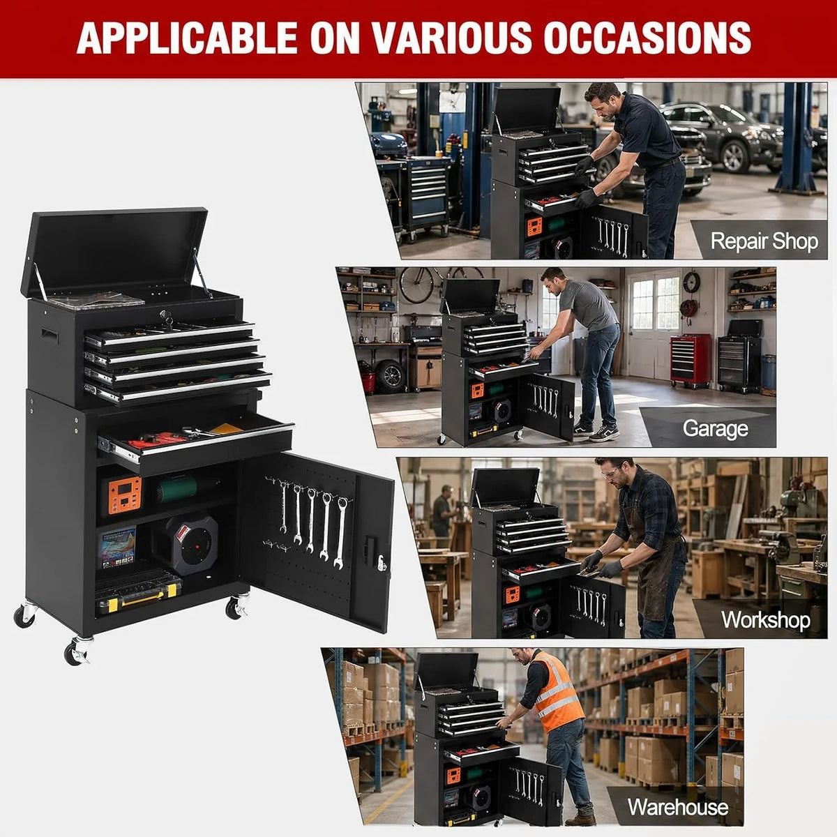 Steel Five Drawer Rolling Tool Cabinet With Lockable Mobile Cart