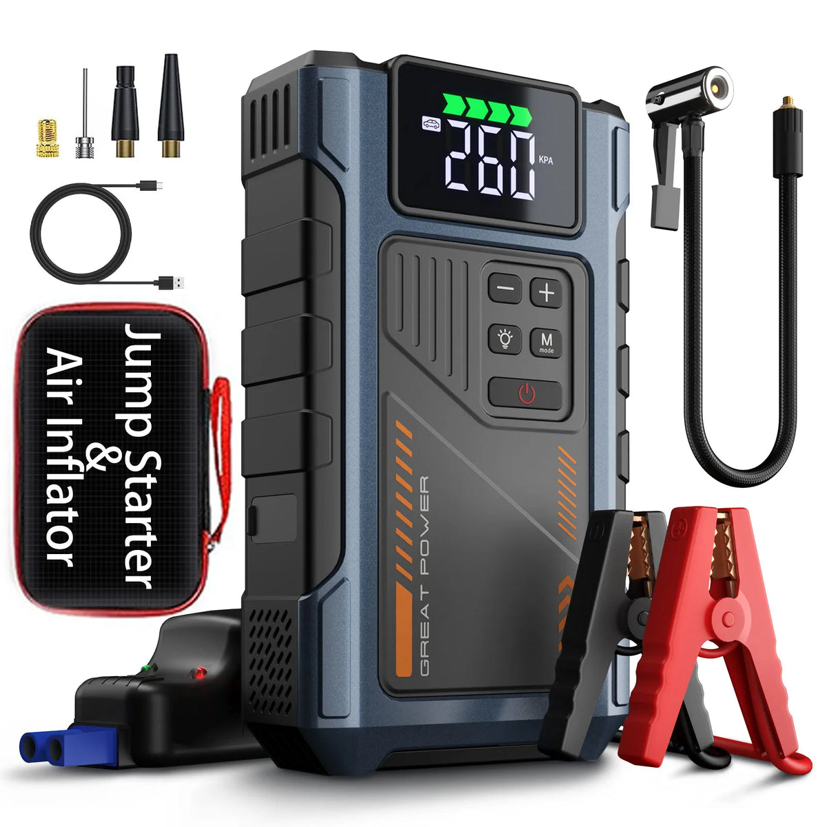 Geeneu Portable Car Jump Starter Air Compressor With Rechargeable Battery
