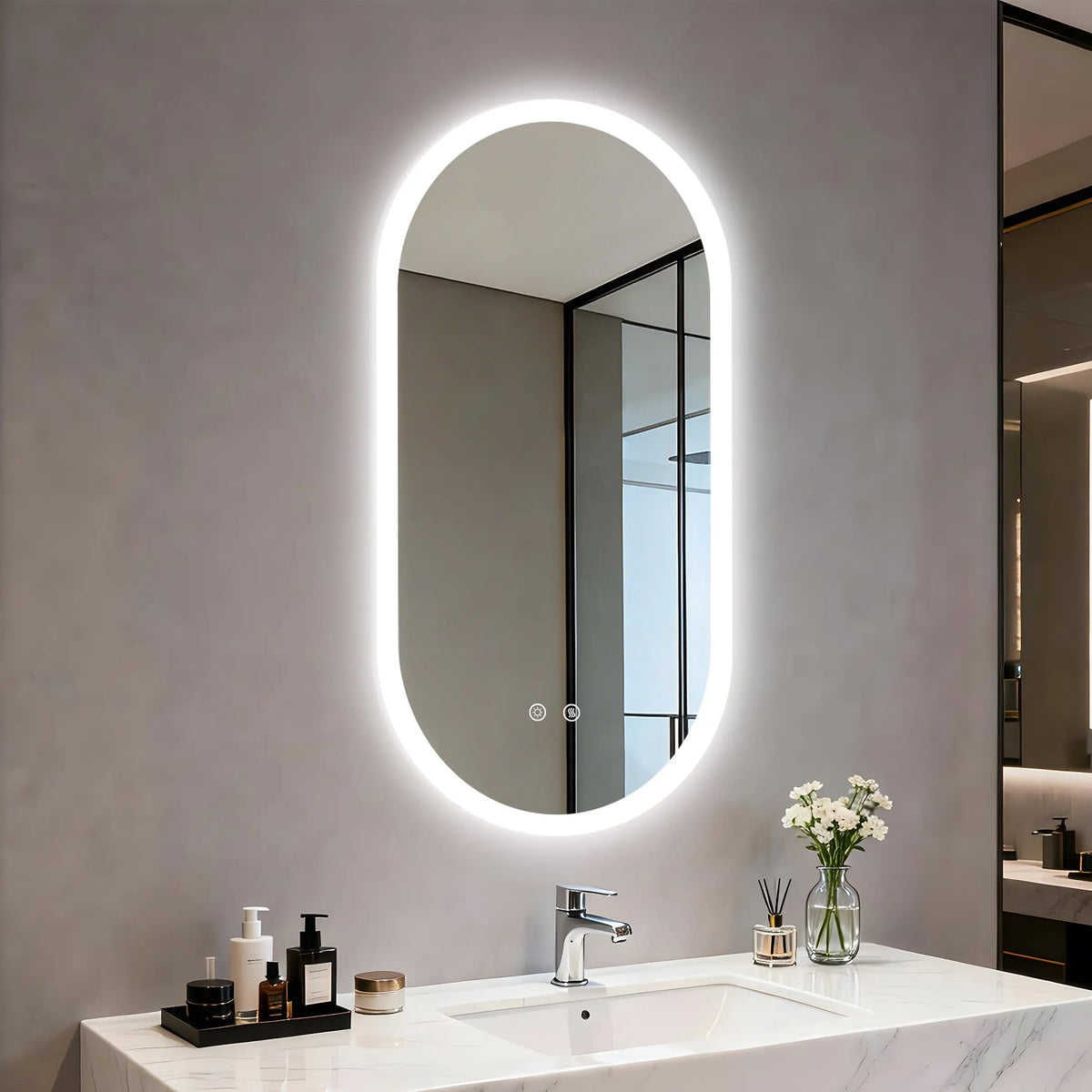 BORWART Oval LED Bathroom Mirror With Smart Anti Fog Dimming Lights