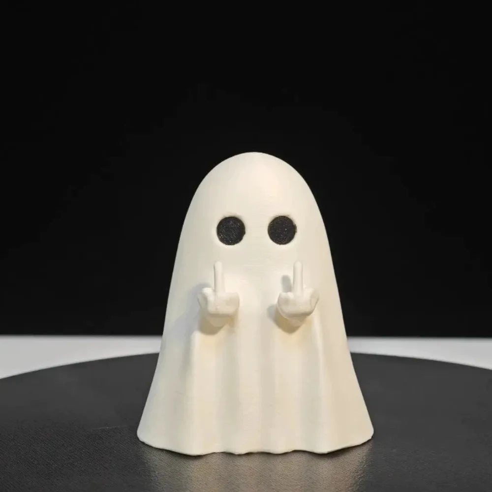 Cute Ghost Resin Statue With Middle Finger Halloween Home Decor Ornament