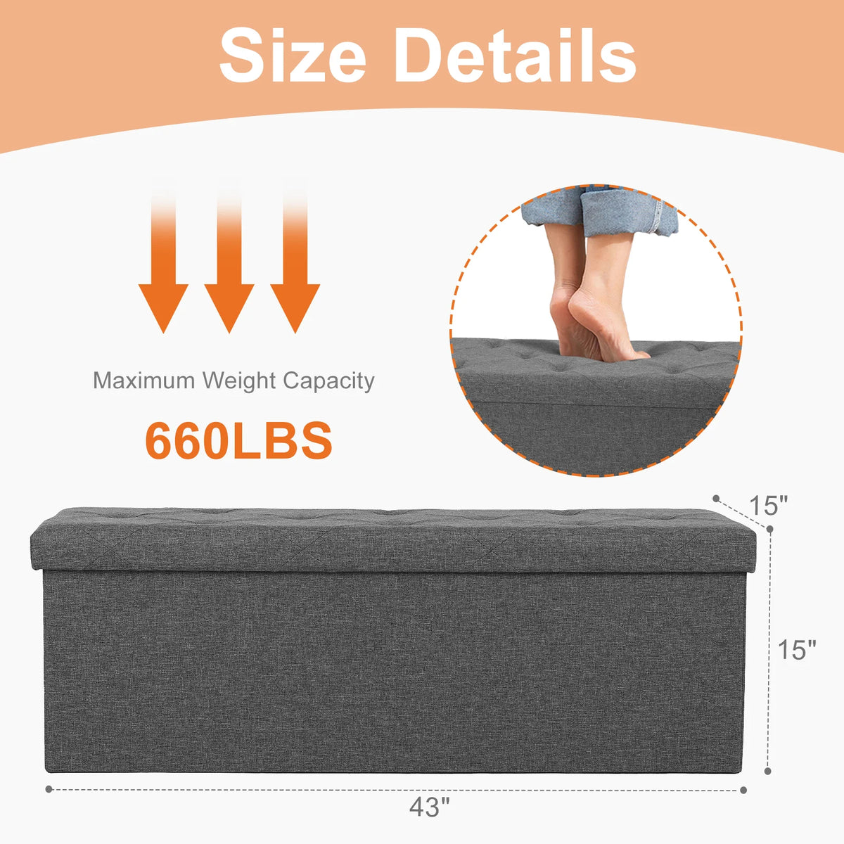 JHK Foldable Storage Ottoman Bench With Hidden Compartment