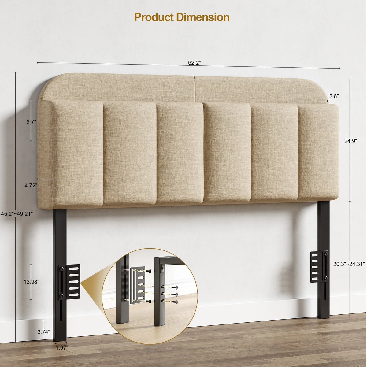 Onbrill Adjustable Linen Headboard With Storage And Led Lighting