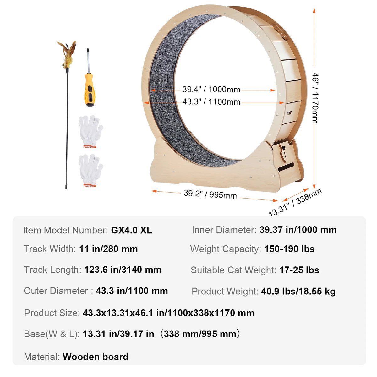 Premium Solid Wood Cat Exercise Running Wheel For Indoor Cats