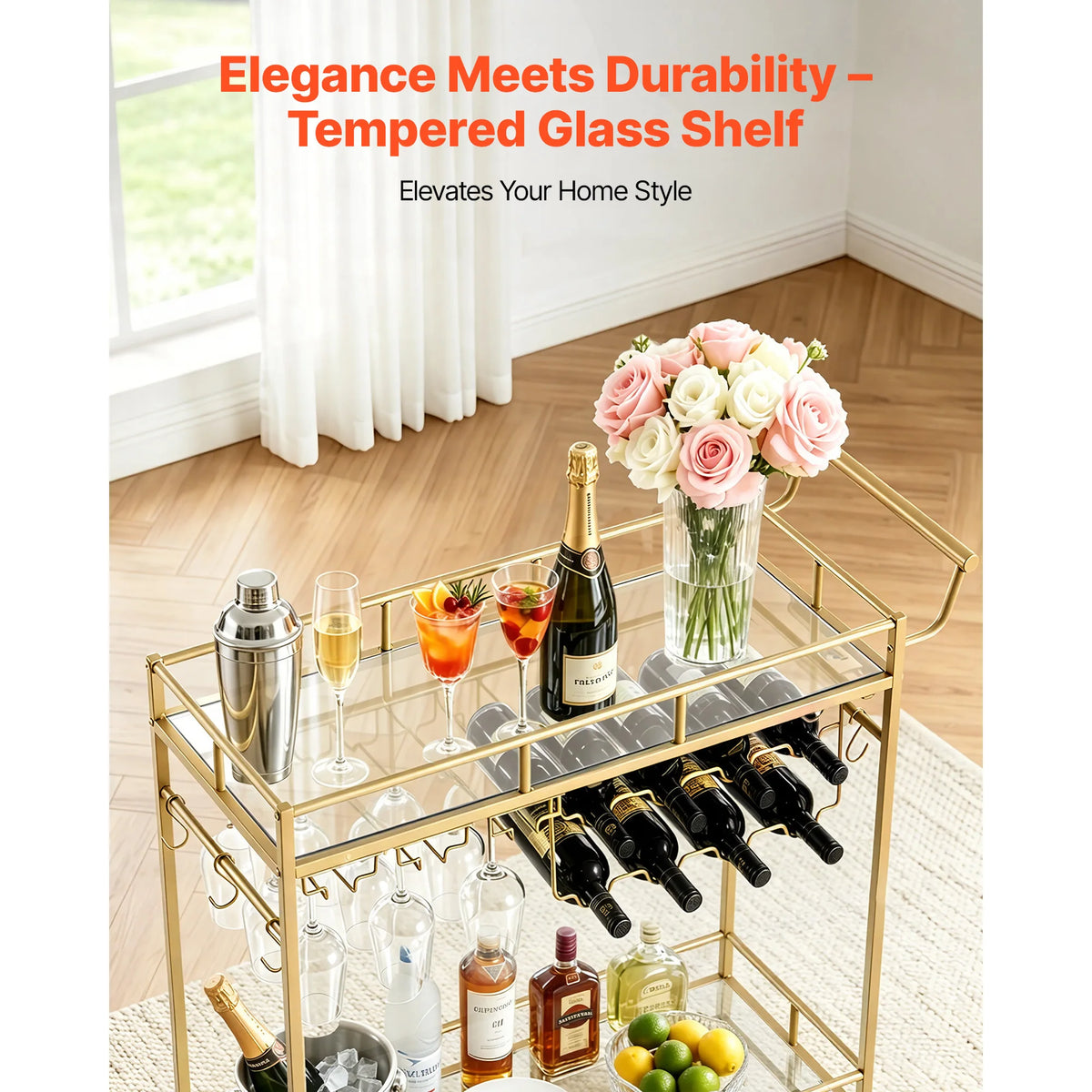 VEVOR Bar Cart 2/3 Tiers Serving Carts Modern Rolling Utility Station on Wheels Drink Beverage Trolley for Living Dining Room