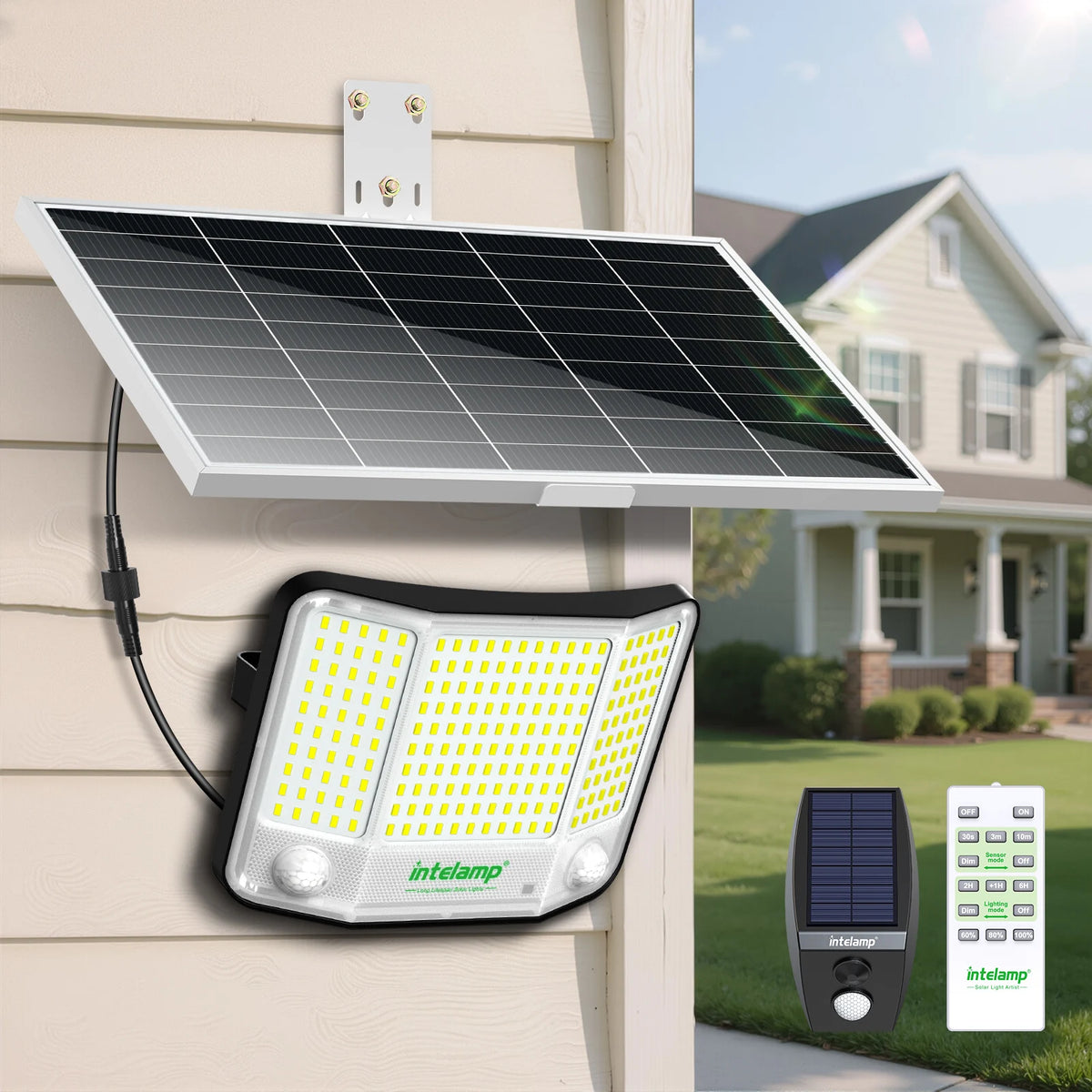 Intelamp 20000 Mah Outdoor Solar Flood Lights with Long Battery Life, Super Large Solar Panel, Faster Charging, Dual Motion Sensors, Detect Wider and Longer Areas, Waterproof, for Garden, Yard, Garage