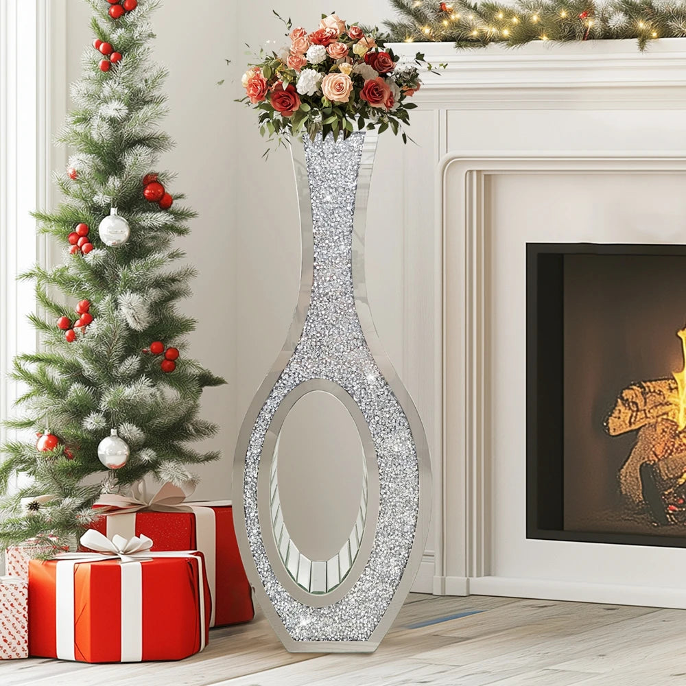 Decorative Crush Diamond Mirrored Floor Vase Modern Style