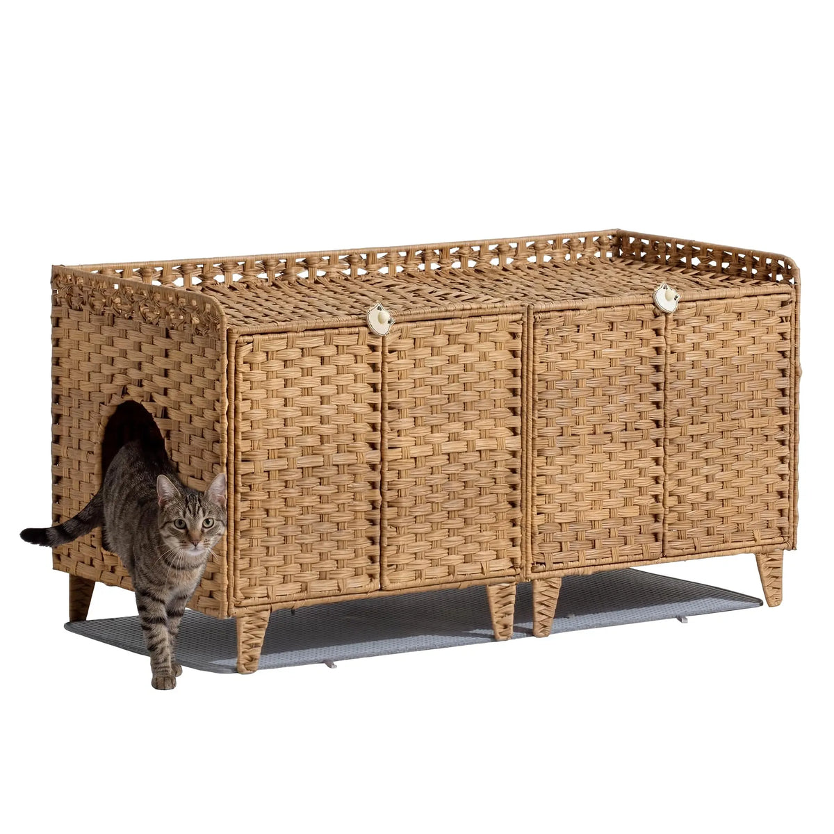 DishyKooker Rattan Litter Box Enclosure Hidden Cat Furniture Cabinet