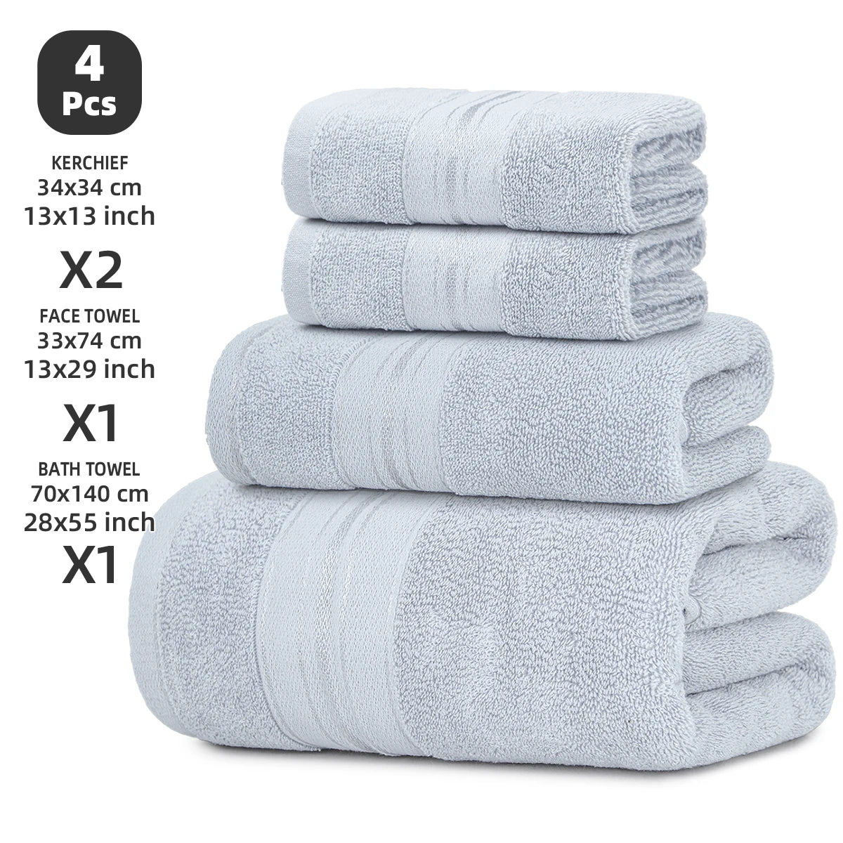 4 Pieces Luxury 100 Percent Cotton Bath Towel Set Home