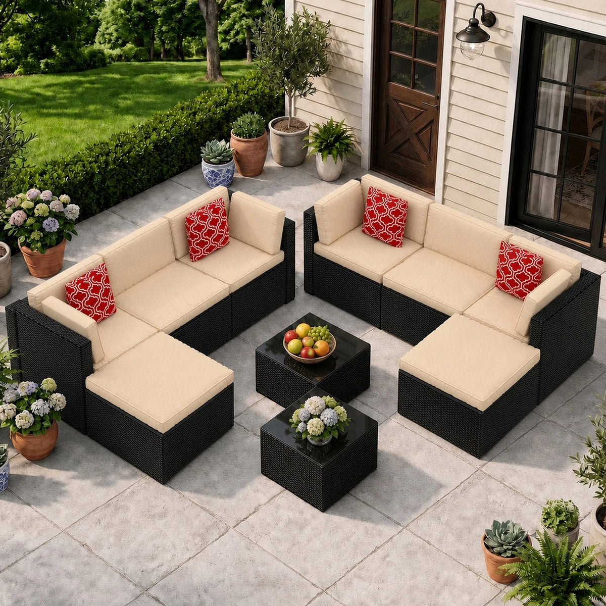 Avenvista Modular Wicker Patio Conversation Set With Cushions And Tables