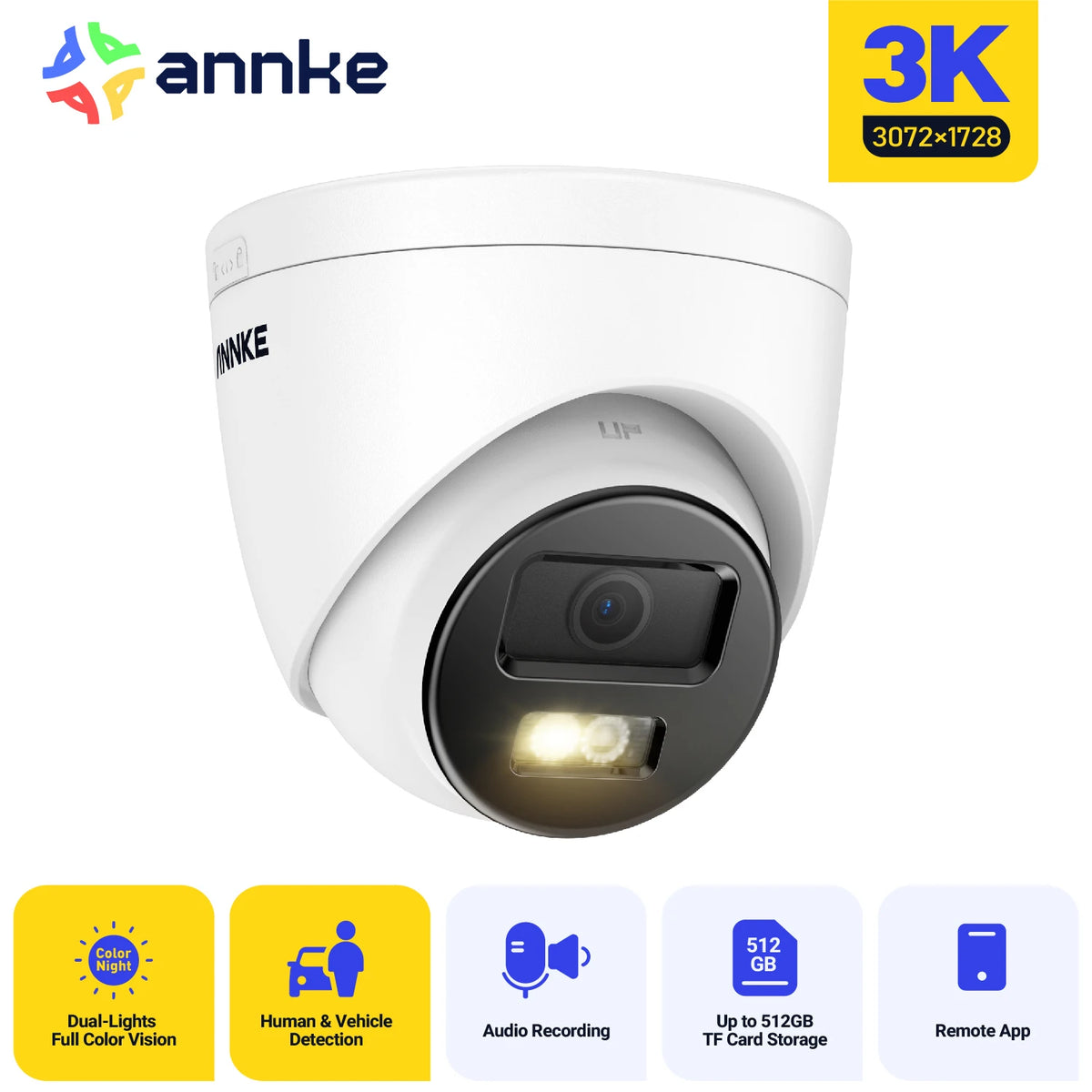 ANNKE 3K Outdoor PoE Security Camera Dual Light Night Vision