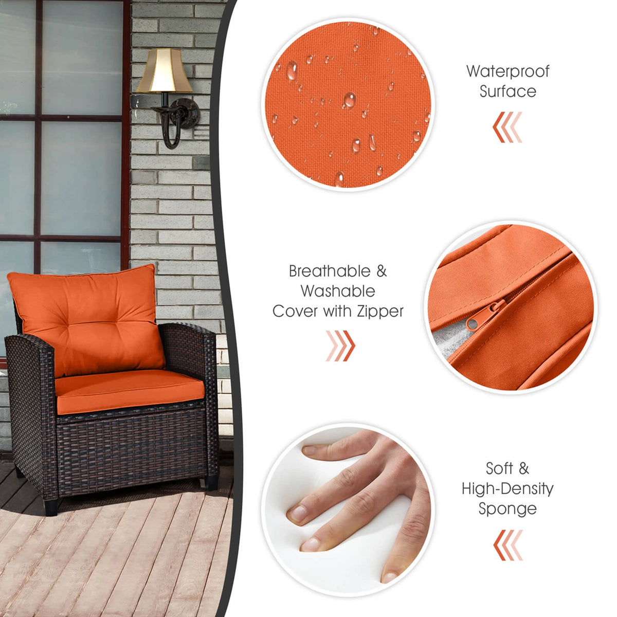 Homasis Cushioned Outdoor Rattan Patio Furniture Conversation Set