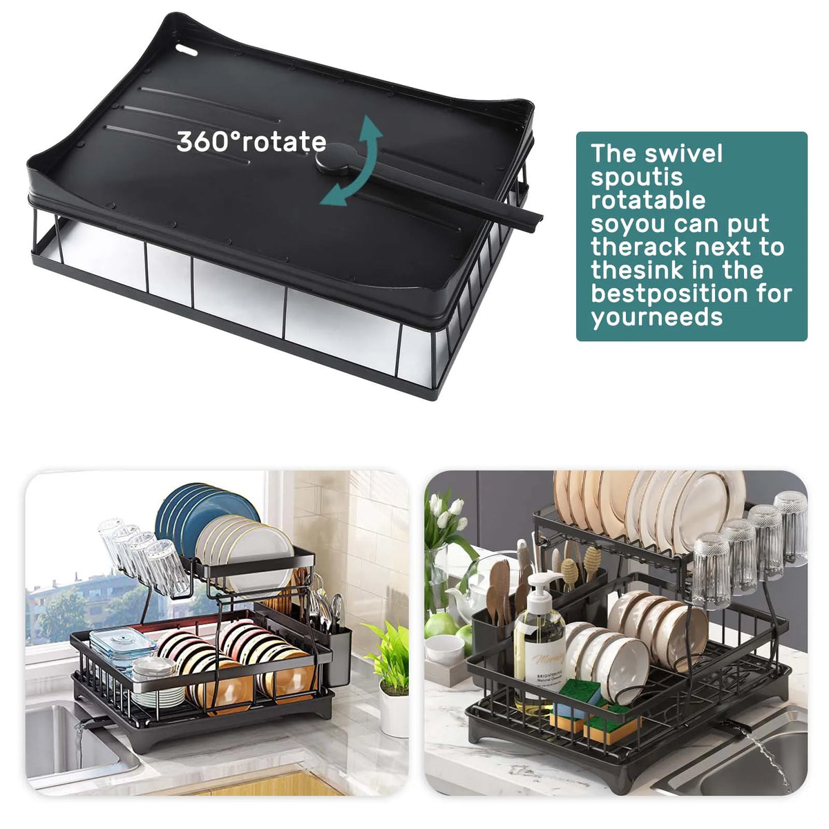 Kitchen Dish Drainer Rack With Drip Tray And Utensil Holder