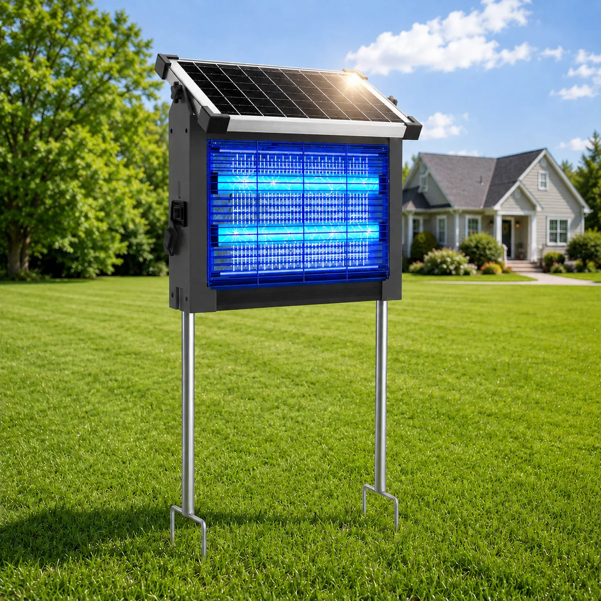Solar Outdoor Bug Zapper With Sensor 4500V Electric Fly Trap