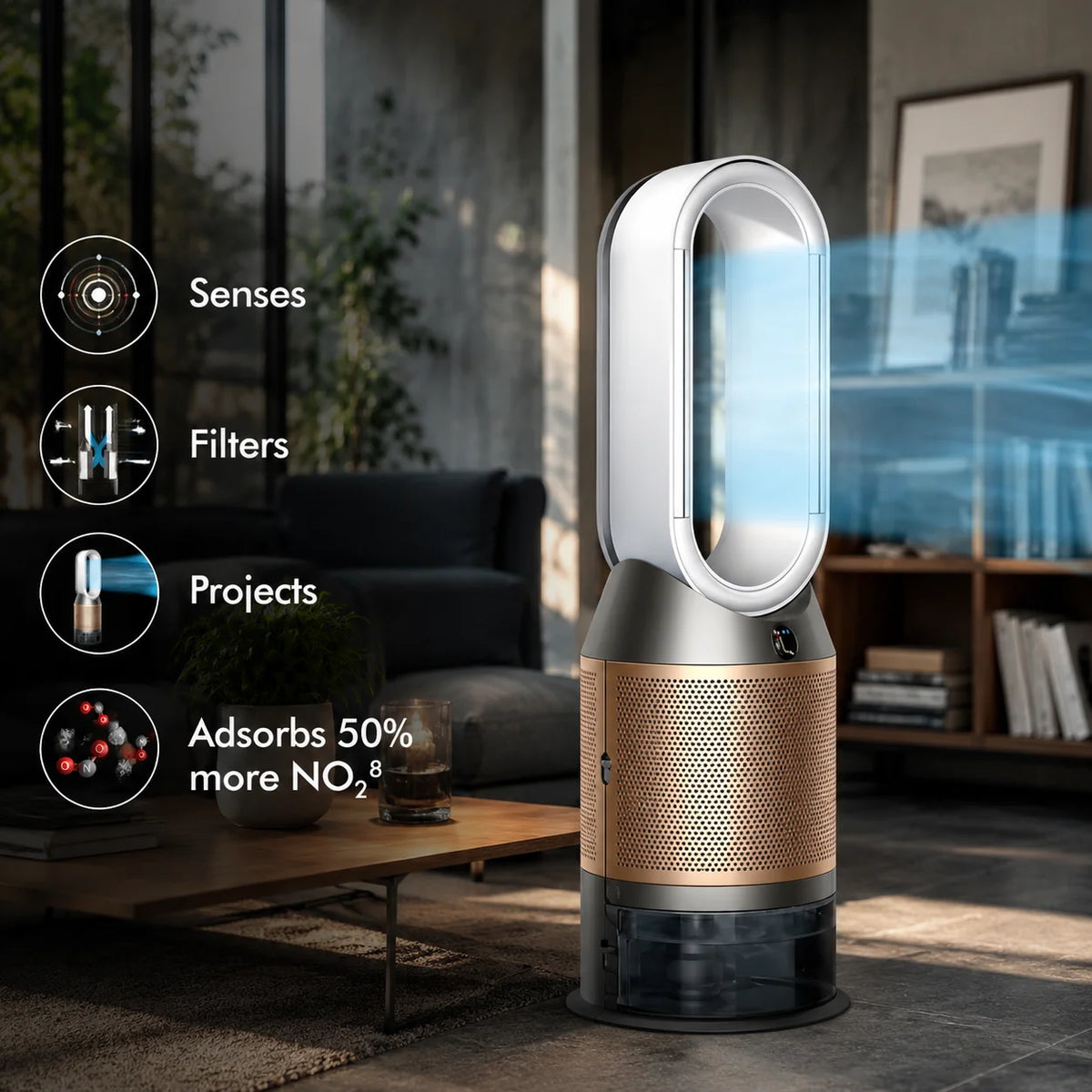 Dyson PH2 De-NOx Purifier Humidify+Cool Air Purifier Fan, HEPA Filtration, Humidification & Cooling