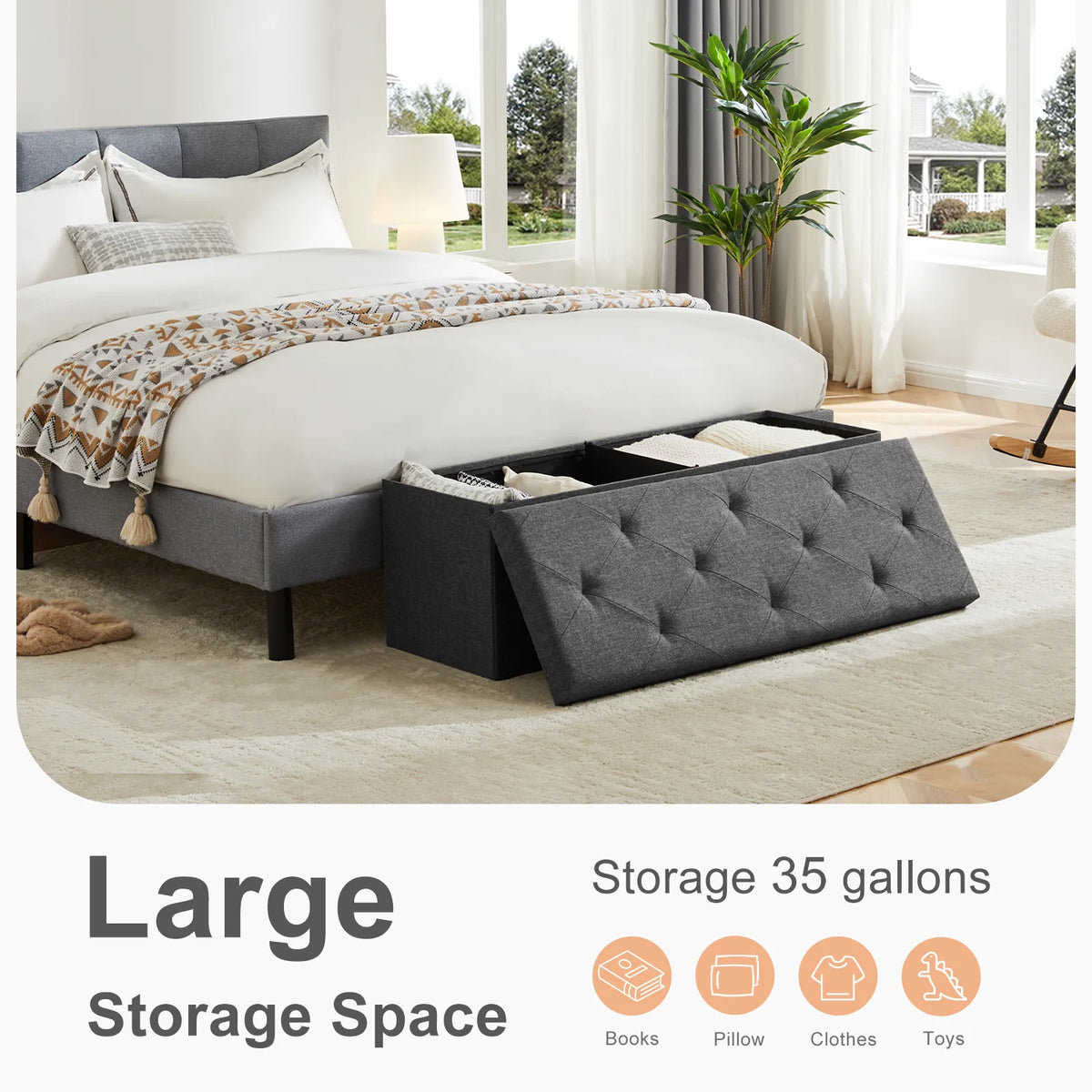 JHK Foldable Storage Ottoman Bench With Hidden Compartment