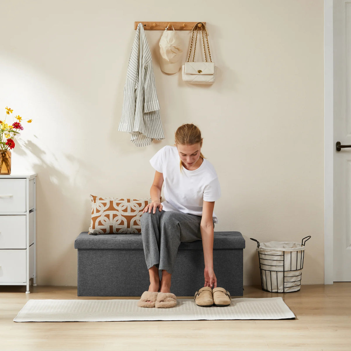JHK Foldable Storage Ottoman Bench With Hidden Compartment
