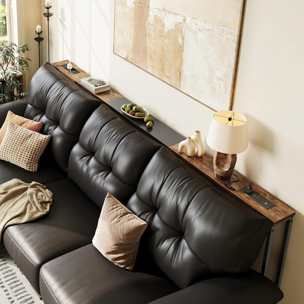 Adjustable Sofa Console Table With Power Outlets And USB Charging