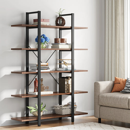 Tribesigns 5-Tier Bookshelf, Vintage Industrial Style Bookcase 72 H x 12 W x 47L Inches