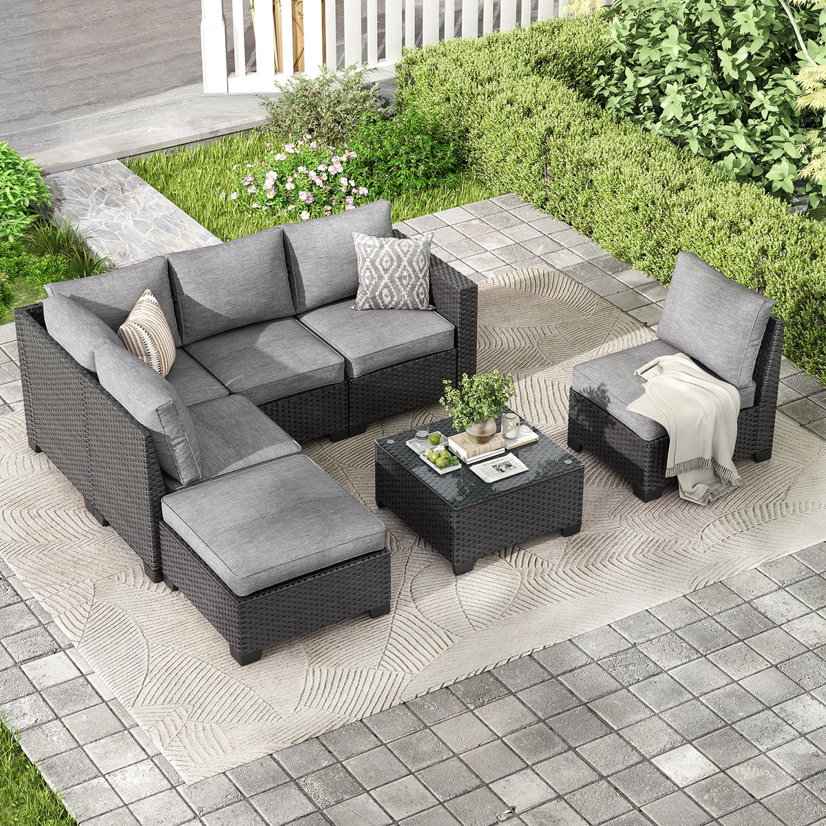 Premium Rattan Patio Sectional Sofa With Stain Resistant Upholstery