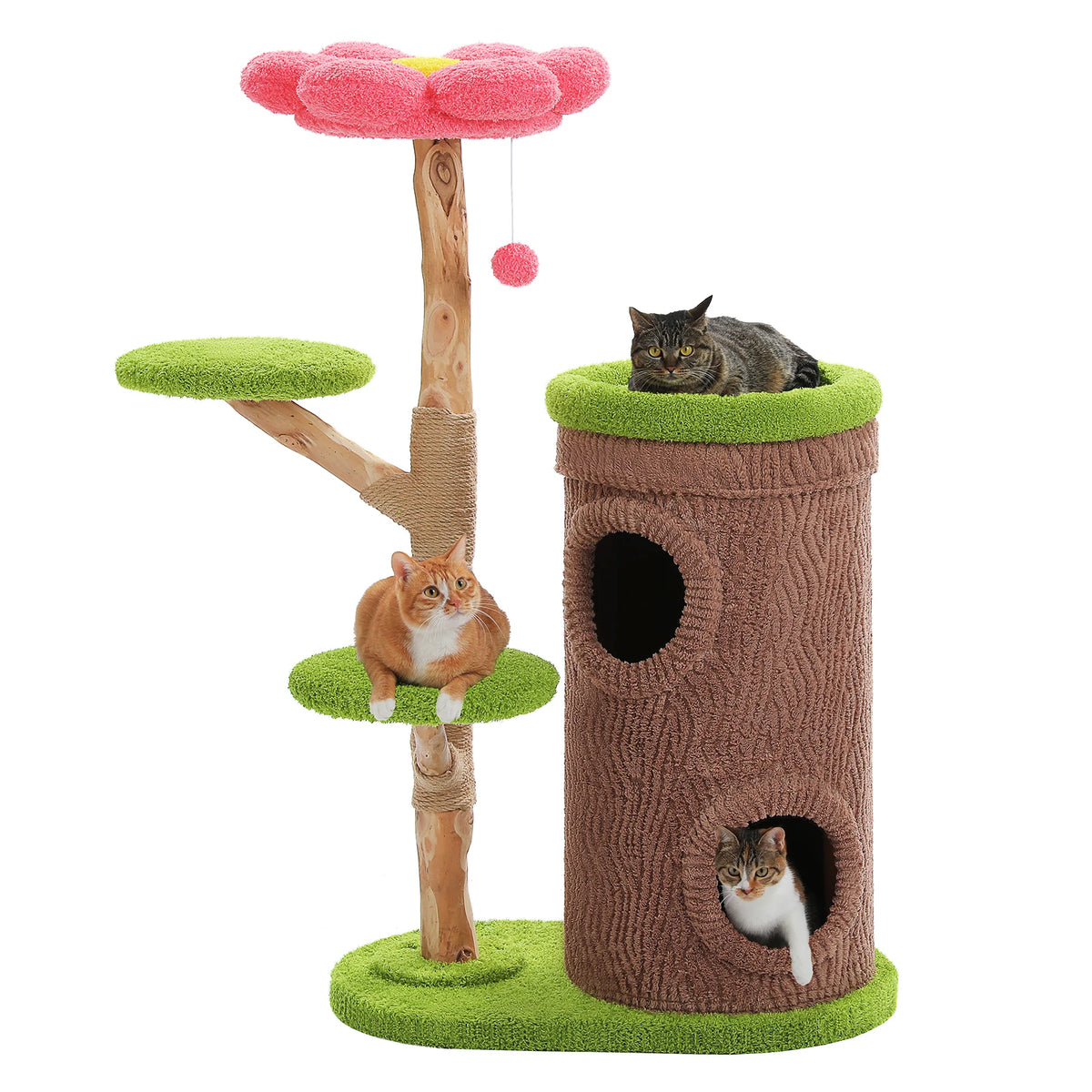 P Sophisticated Cat Tower Featuring 4 Spacious Flower-Topped Condos