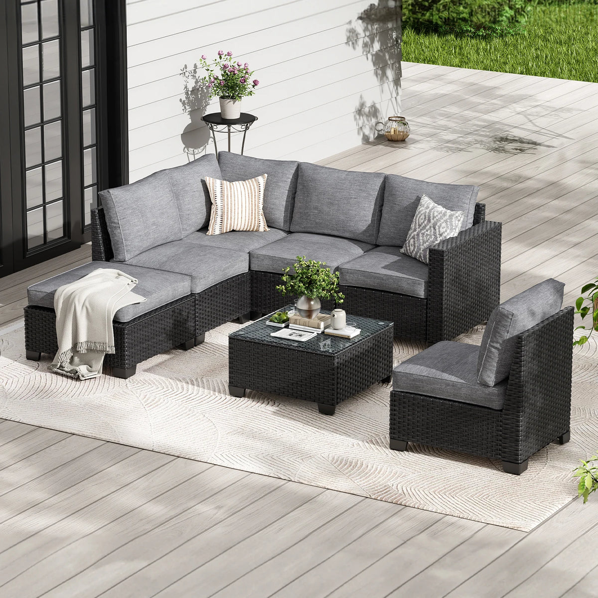 Premium Rattan Patio Sectional Sofa With Stain Resistant Upholstery