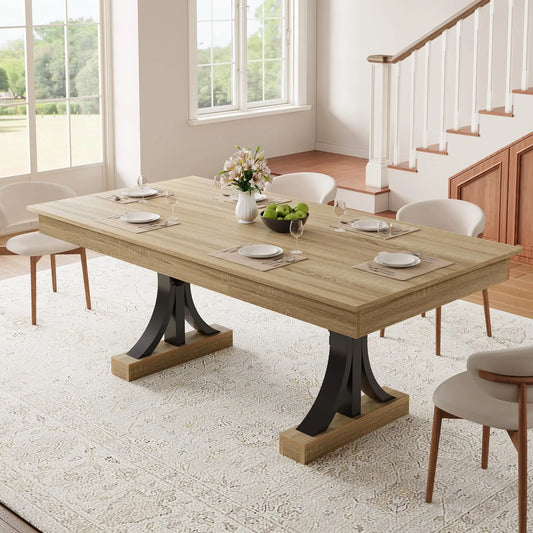 HiMISS Modern Rectangular Dining Table With Two Drawers And Metal Frame