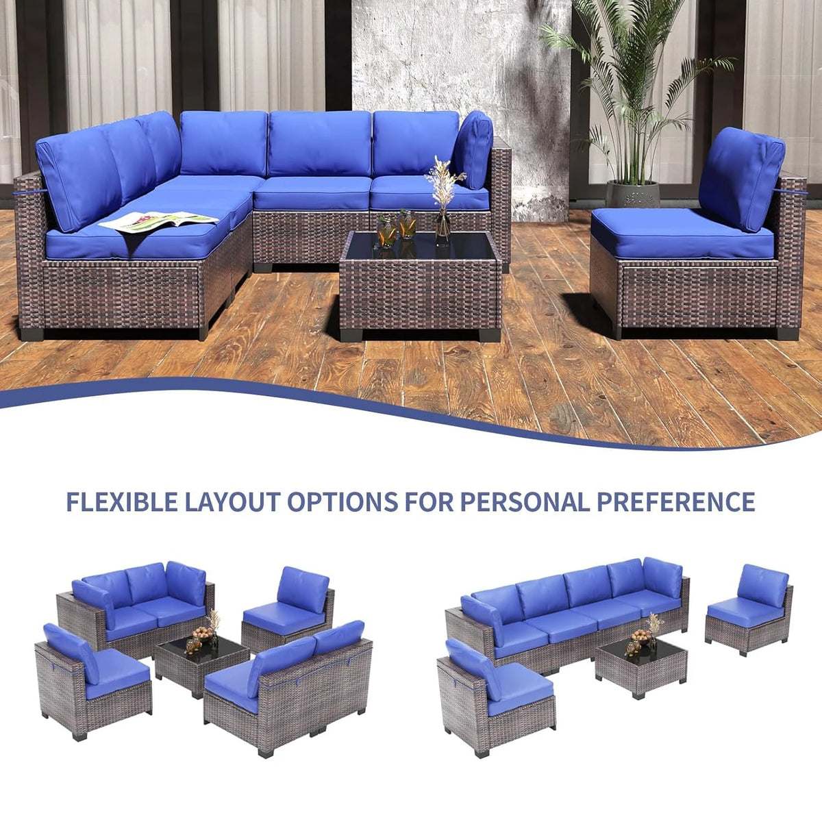 HobbyLane Modern PE Rattan Wicker Outdoor Sectional Sofa Set