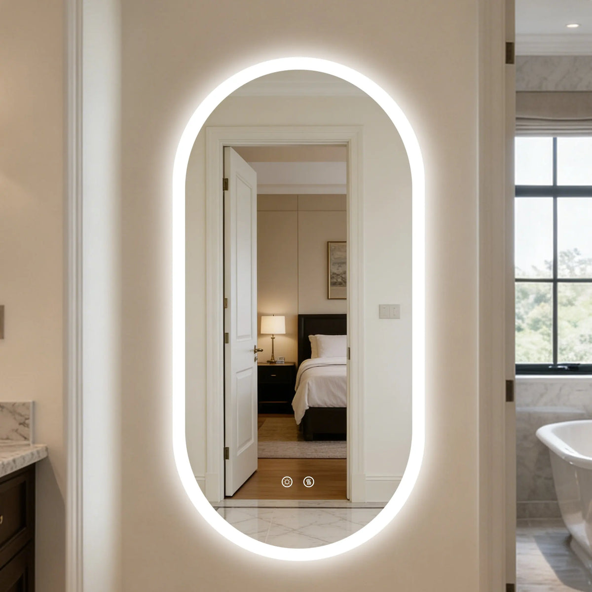 BORWART Oval LED Bathroom Mirror With Smart Anti Fog Dimming Lights