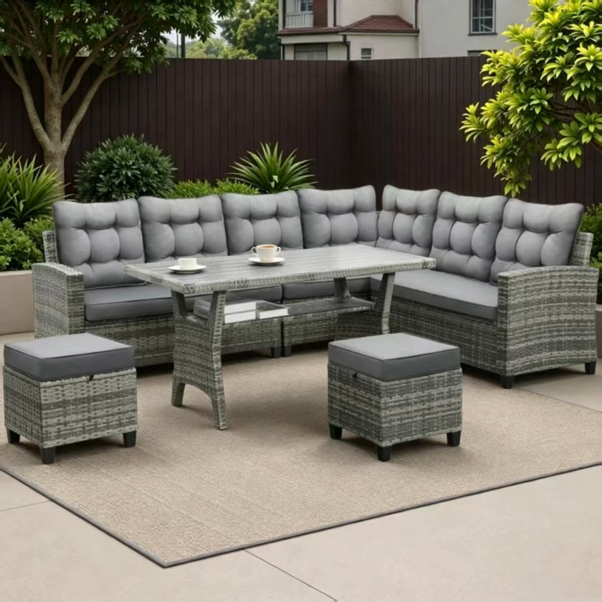 TUAREX Outdoor Rattan Patio Sofa Set With Cushions And Table