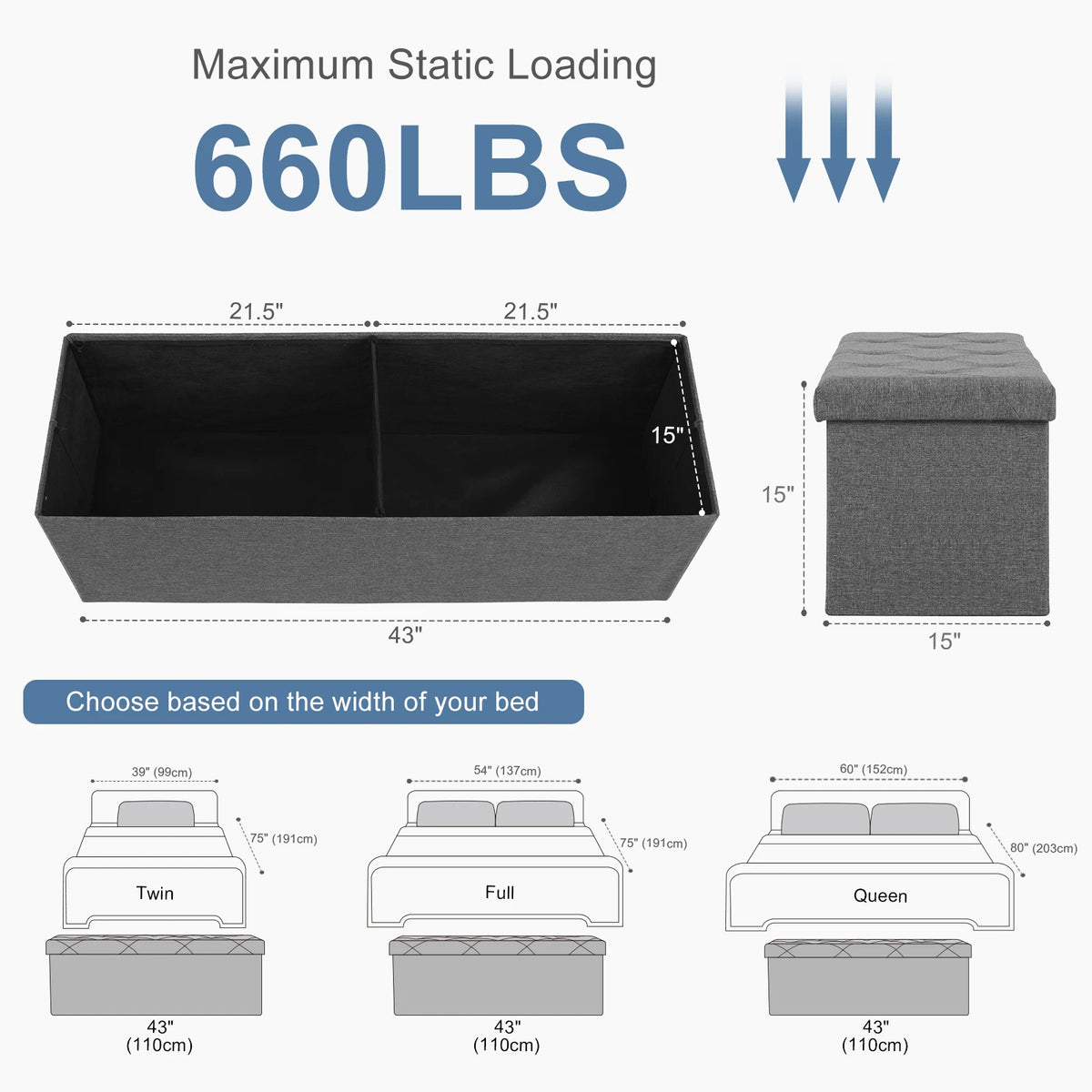 JHK Foldable Storage Ottoman Bench With Hidden Compartment