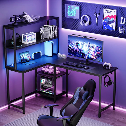 JHK L Shaped Gaming Desk With Led Lights And Usb Port