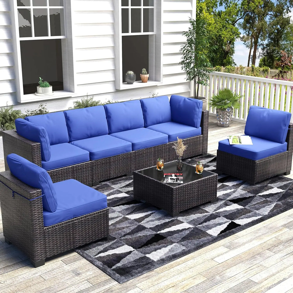 HobbyLane Modular PE Rattan Outdoor Sectional Conversation Sofa Set
