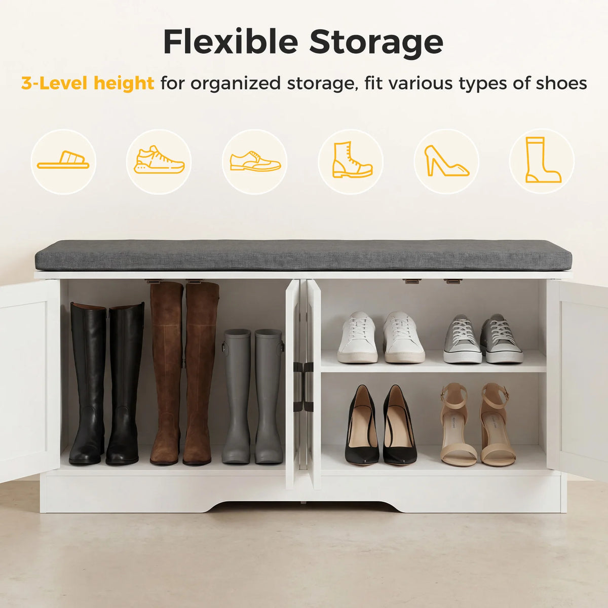 JHK Entryway Storage Bench With Padded Cushion And Shelves